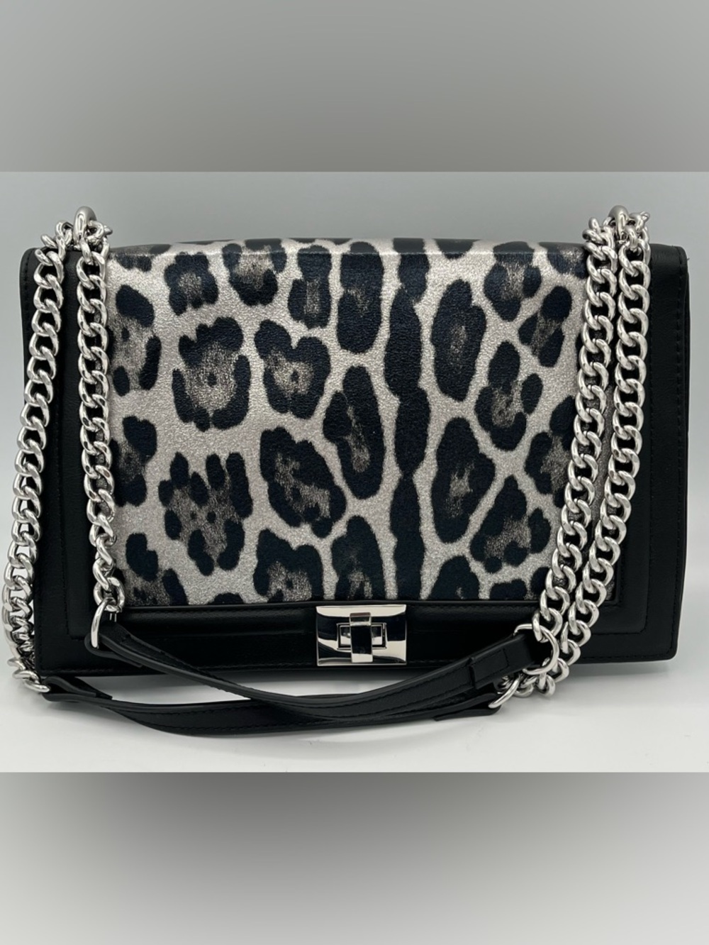 INC Black & Silver Leopard Print Chain Shoulder Bag